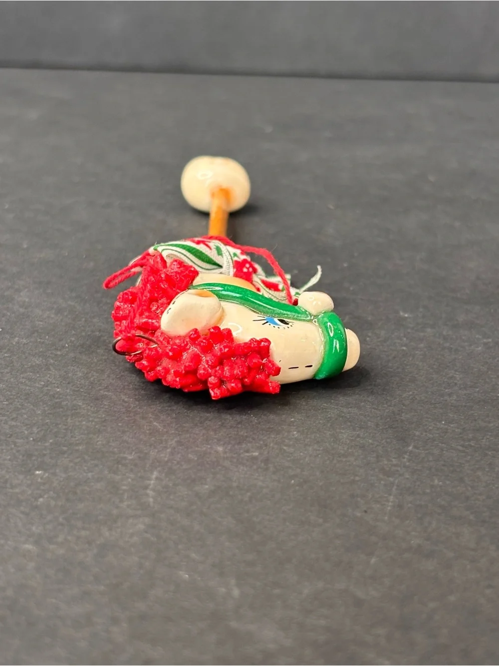 Vintage Salt Dough Christmas Ornament Hand Made Stick Horse With Bow 4.5”